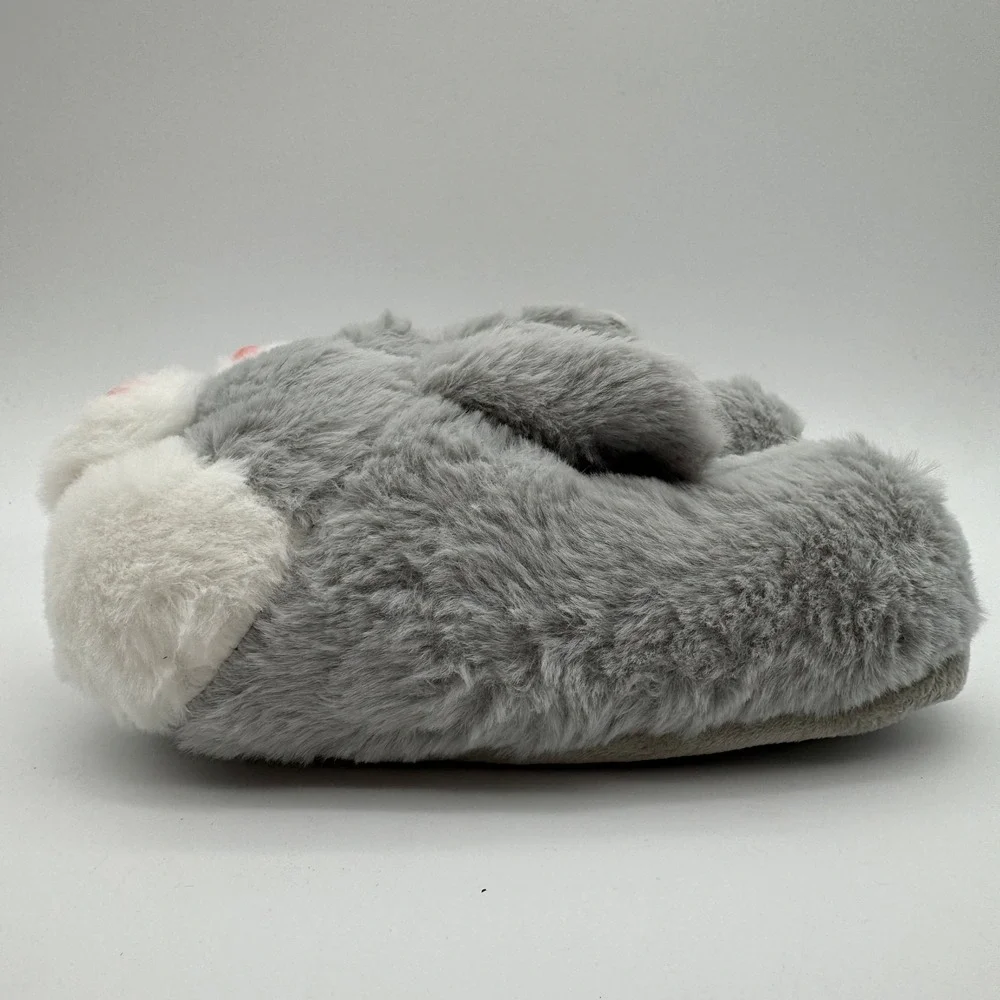 Kids Bunny Rabbit Plush Slippers Gray White Size 2 Cozy House Shoes